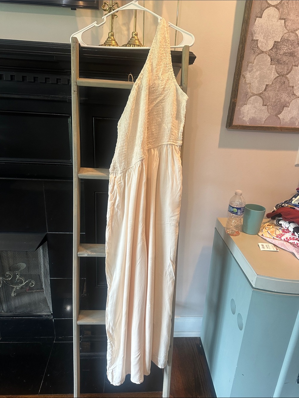 One-Shoulder Cream pants romper